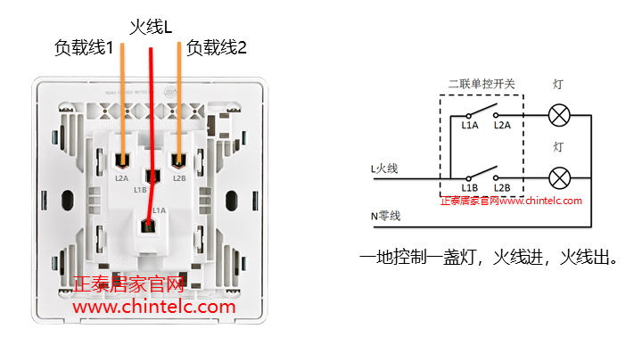 單控開關接線圖-二聯(lián)單控開關